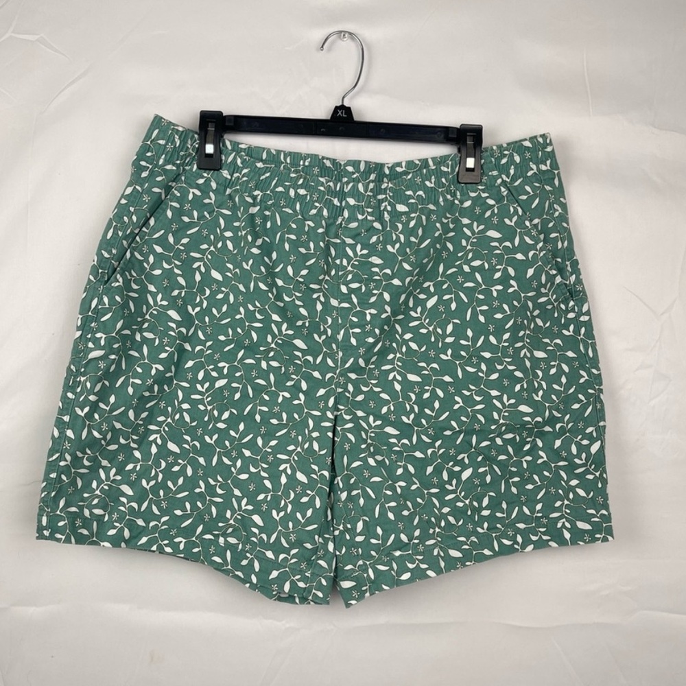 Lands End Sports Tea Green Floral Leaf Pull On Mid Rise Shorts Women’s Sz 16